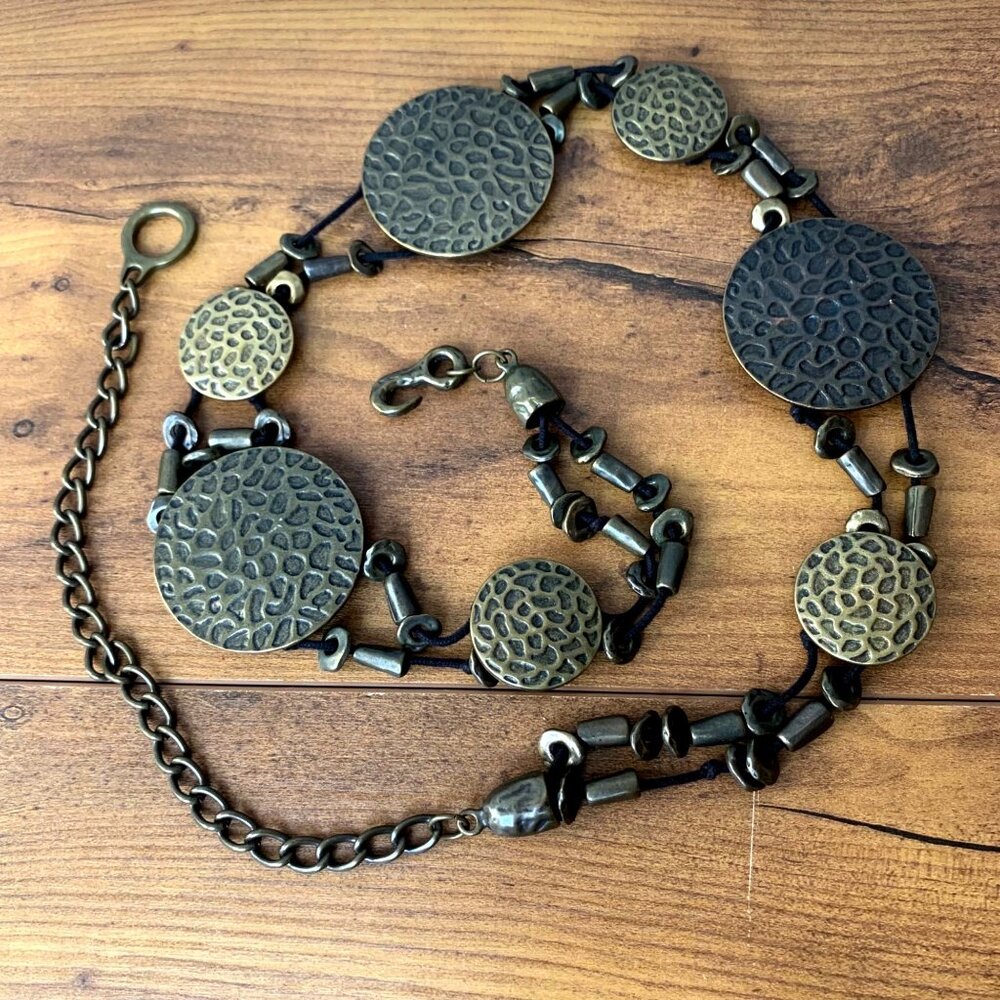 Vintage Bronze-Tone African-Inspired Belt‎ Chain With Textured Discs adjustable